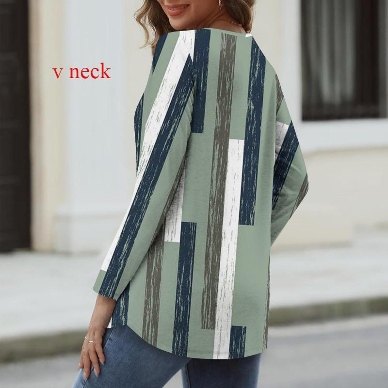 

Женский топ с длинными рукавами и принтом в стиле ретро с V-образным вырезом Футболки Женский топ с 3D-принтом 6XL зелёный