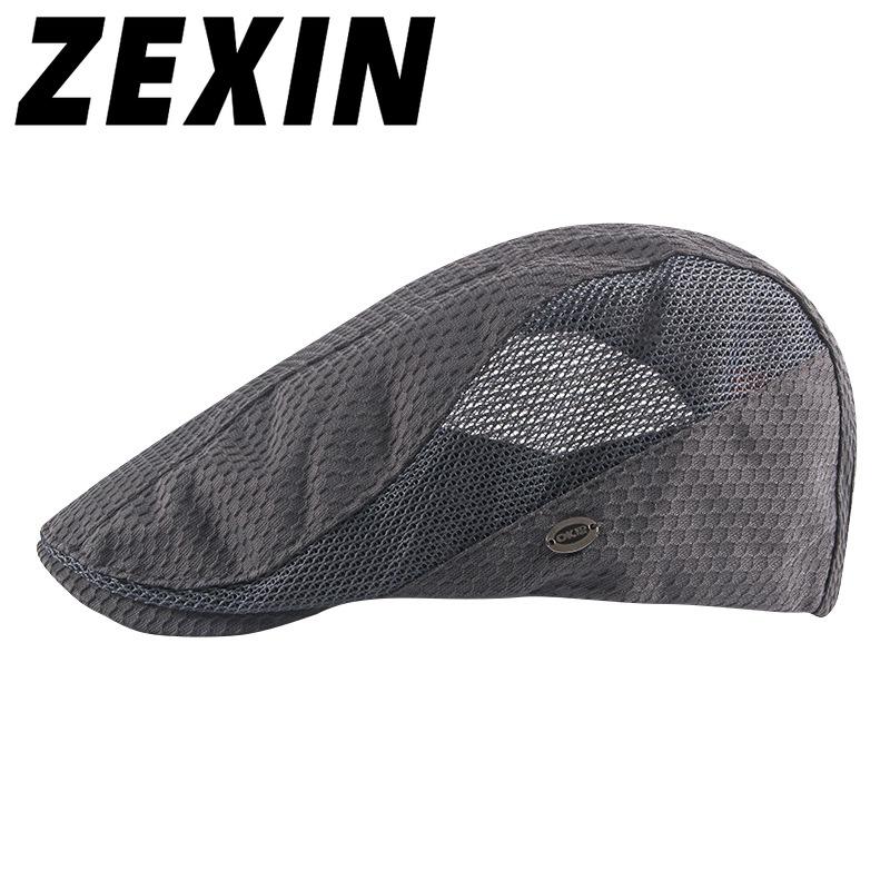 ZEXIN Mesh Beret Hat Men's Summer Outdoor Sunscreen Sun Hat Light Breathable Duck Tongue Cap Female Fashion Casual Cool Cap