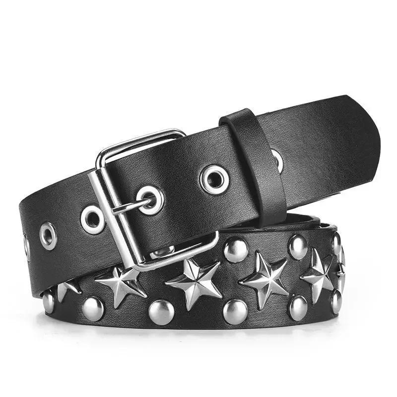 

INS style Hollow Decoration Belt Fashion Ladies Leather Studded Gift Man s Goth Rock Wild Adjustable Women Punk Black Belt 105CM