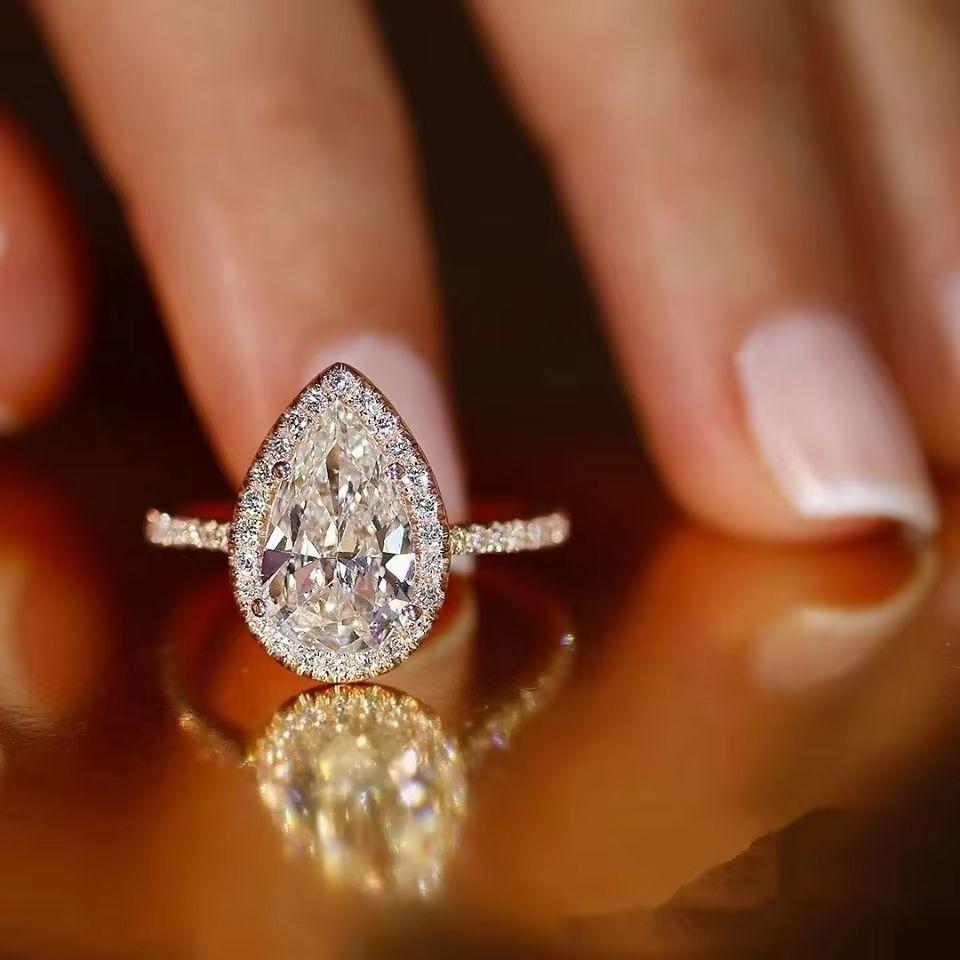 Silver Plated Stainless Steel Ring For Women Water Drop Zircon Wedding Rings Jewelry Accessories Size 5-11