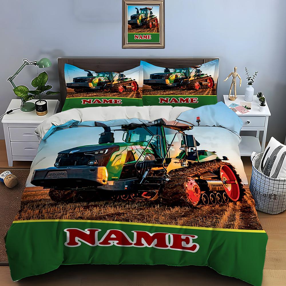 

Custom Name Quilt Cover Tractor Bedding Set 3 Pieces Setting Bed King Size Pillowcase Adult Bed Cover Bedroom Bed Set EU Twin 135X200cm