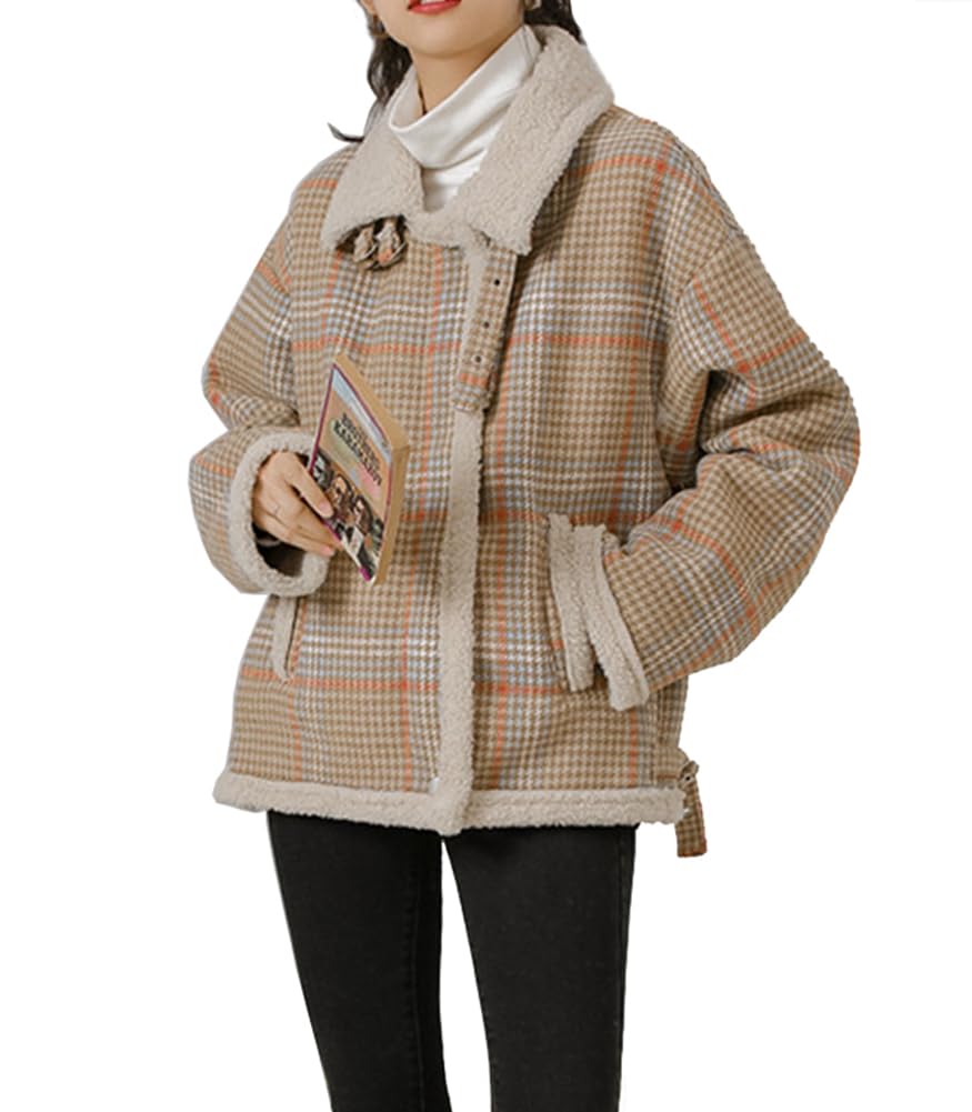 

TASOGARA Fluffy Boa Loose Perfect for Commuting and School Check Women s Jacket, Outerwear, Fall/Winter, Fit, Warm, Soft, Casual, Cute, (JP, Alphabet,