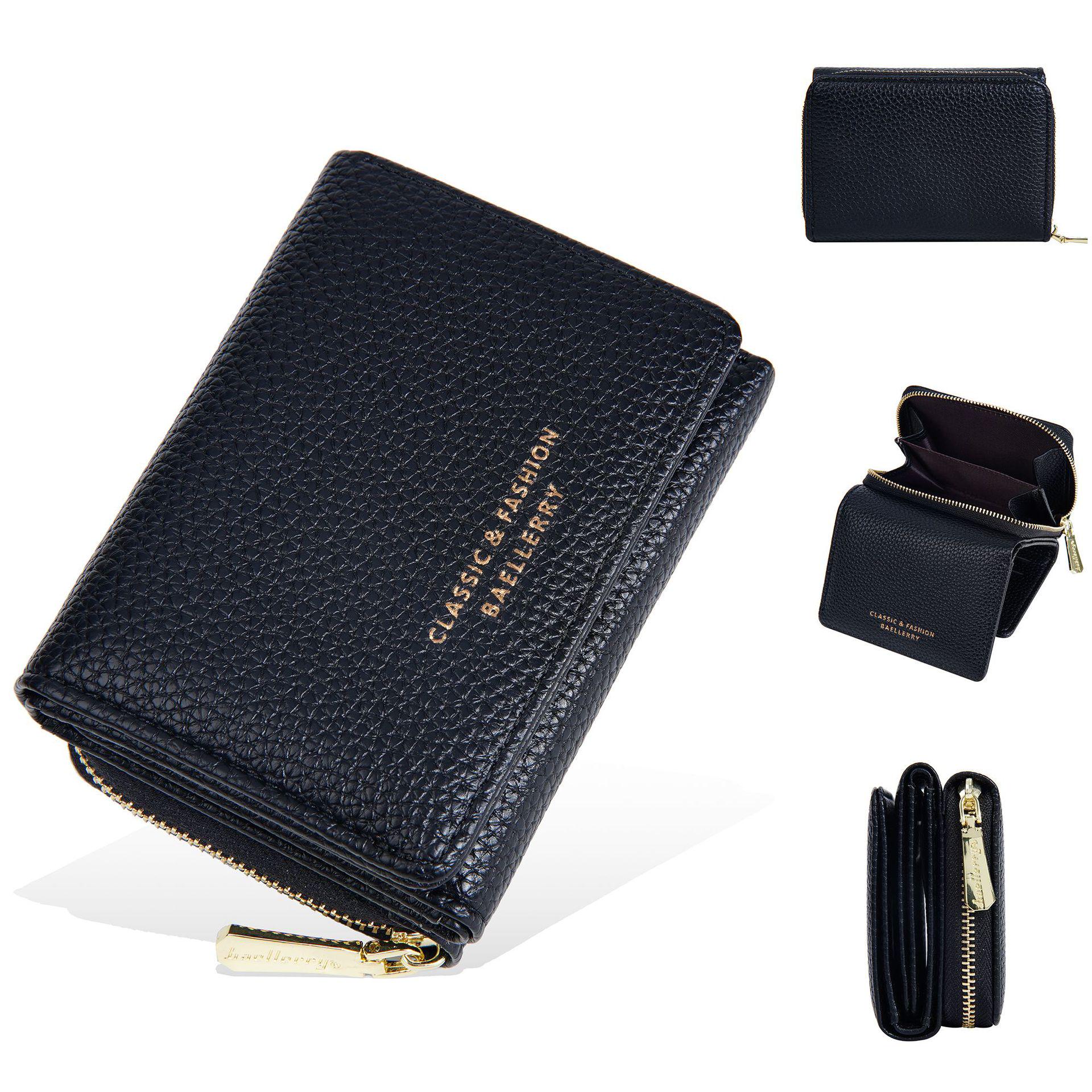

Baellerry Women s Tri-Fold Wallet: Lychee Pattern, Zipper, Cards & Coins Holder. чорний