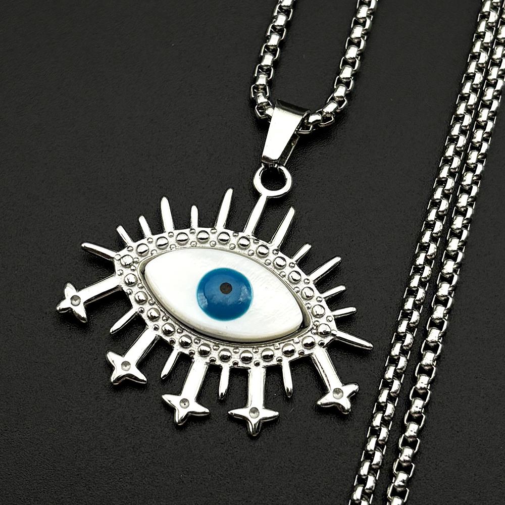 Vintage Evil Demon Eye Pendant Necklace For Women Men Stainless Steel Gold Color Lucky Amulet Devil Blue Eyes Chain Jewelry Gift