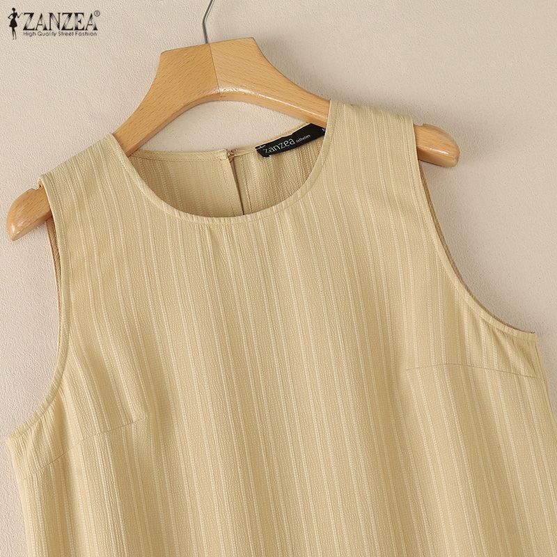 ZANZEA Women Summer Round Neck Casual Sleeveless Splice Tank Dress