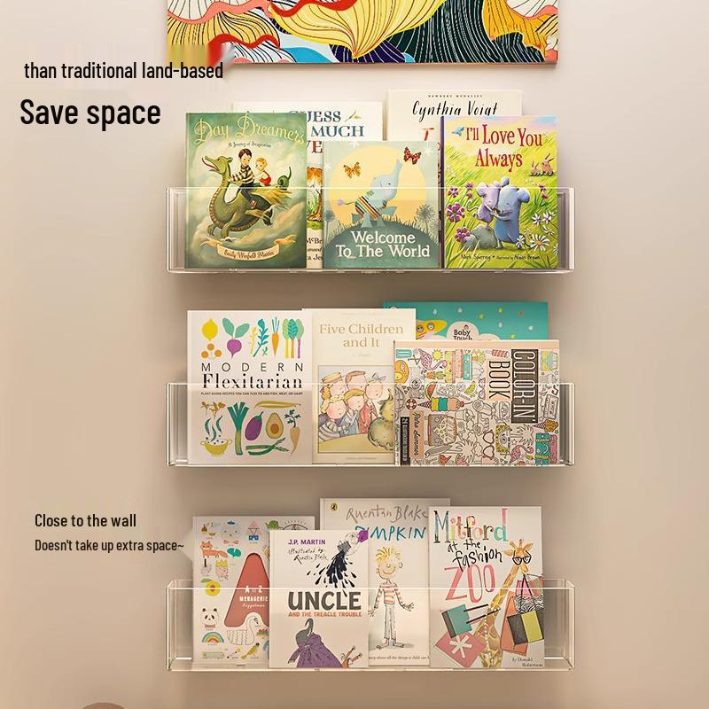 Punch-free Wall-mounted Kids' Bookshelf - Transparent Acrylic Display Stand
