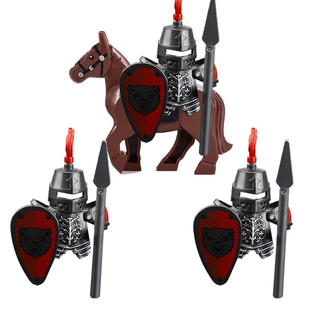 MOC Building Blocks Medieval Character Accessories Warhorses Militiamen Dragons Castles Knights Brick Gifts Toy Helmets Shields