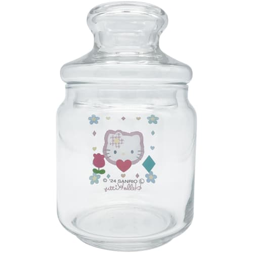 Sanrio "Kaohana Hello Kitty" Retro Candy Pot, Glass Canister, Storage Container, Approx. 500ml, Approx. 9 X 15cm, Character Tableware, Candy Container