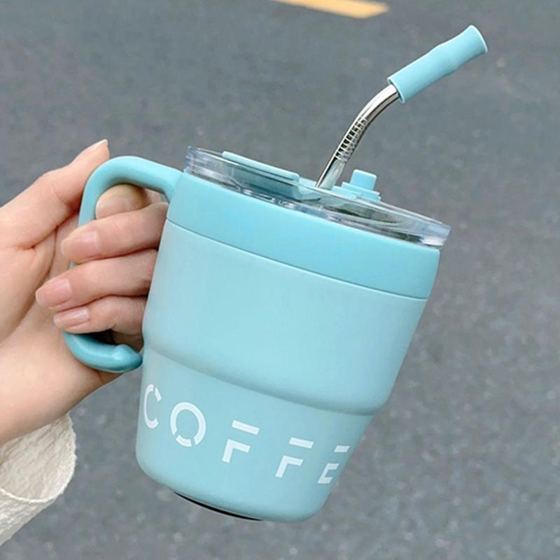 

Термос Кофейная чашка с соломинкой Офисная бытовая кружка из нержавеющей стали Стакан