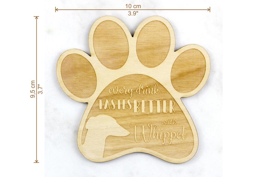 Whippet - Mug Coaster, Engraved Coaster with Dog, Gift for Dog Lover by Art-Dog Brand