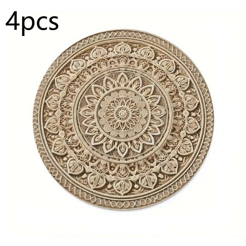4 Pcs Flower Print Placemats 2D Round Polyester Washable Table Mats for Restaurant Home Daily Festival Use
