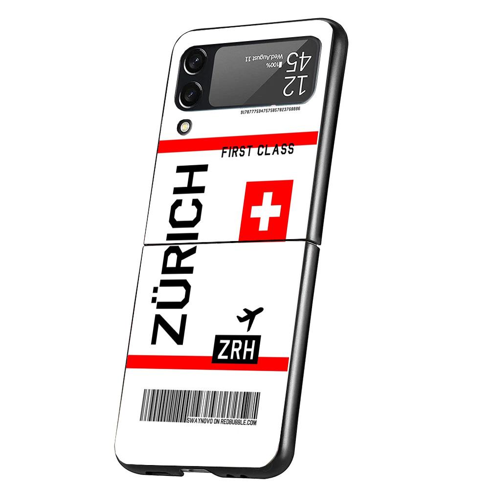 

Travel Ticket Label Cover Phone Case For Samsung Galaxy Z Flip 7 6 5 4 3 5G Flip7 Flip6 Flip5 Flip4 Flip3 Black Fundas Shell Gal Samsung Z Flip
