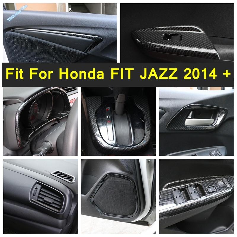 Carbon Fiber Door Handle Bowl / Door Stereo Speaker / Window Glass Lift Cover Trim For Honda FIT JAZZ 2014 - Accessories
