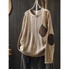 Patch Cotton Knit Sweater Women's Loose Lazy Large Size Meat-covering Spring and Autumn Retro Casual Round Neck Long-sleeved Top