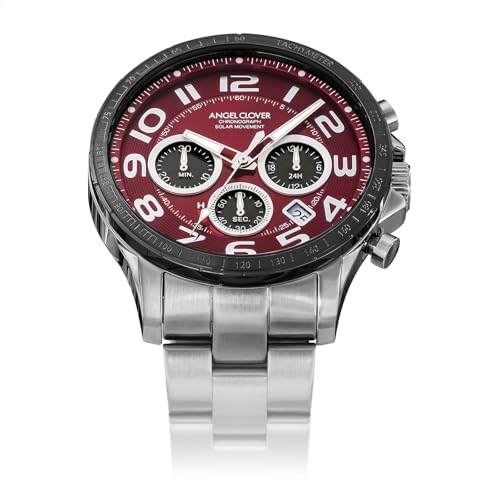 Angel Clover Men's Watch, TIME CRAFT SOLAR, Solar Battery, 10 ATM Water Resistance, Mineral Glass, Red Dial, Stainless Steel, NTCS44SBRE, Silver