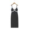 Women's Retro French Polka Dot Maxi Dress: Slim Fit, Strappy, V-Neck, Lace Patchwork, Early Spring Collection