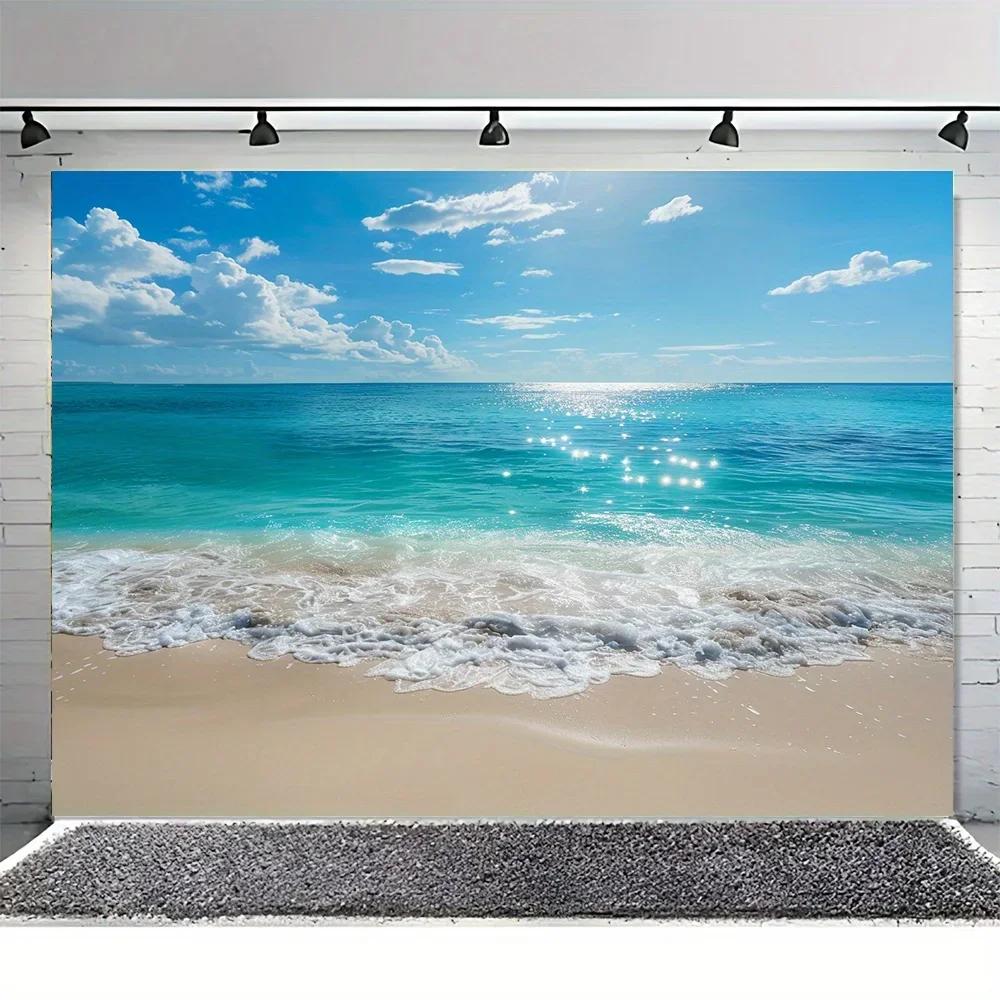 1pc Tropical Beach Party Banner, 90.5/118.1in Lightweight Photo Backdrop, Ocean Sky Sea Design for Indoor Outdoor Summer Event
