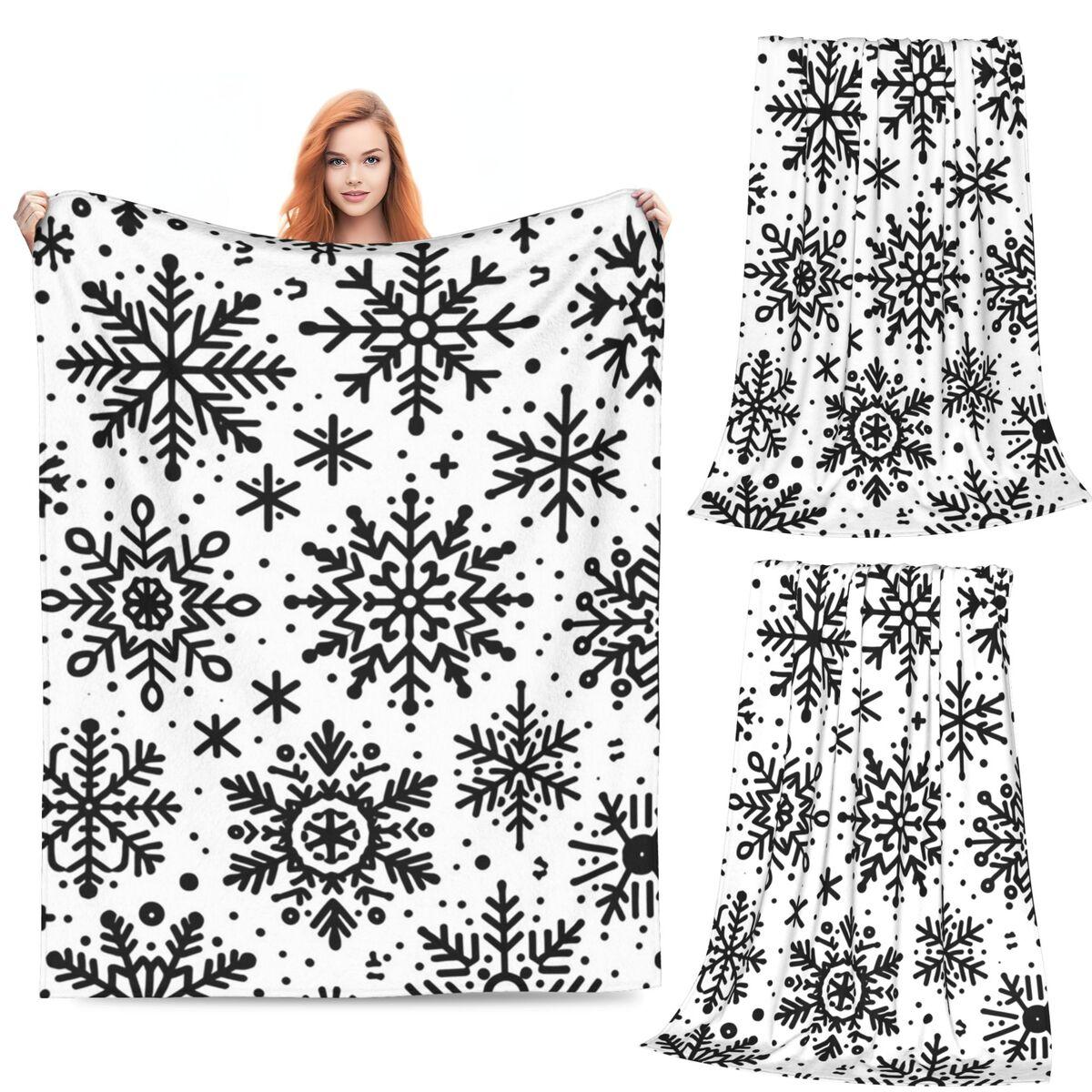 

Black And White Snowflake Christmas Blanket Soft Warm Flannel Throw Blanket Bedding for Bed Living room Picnic Travel Home Couch 80x120cm
