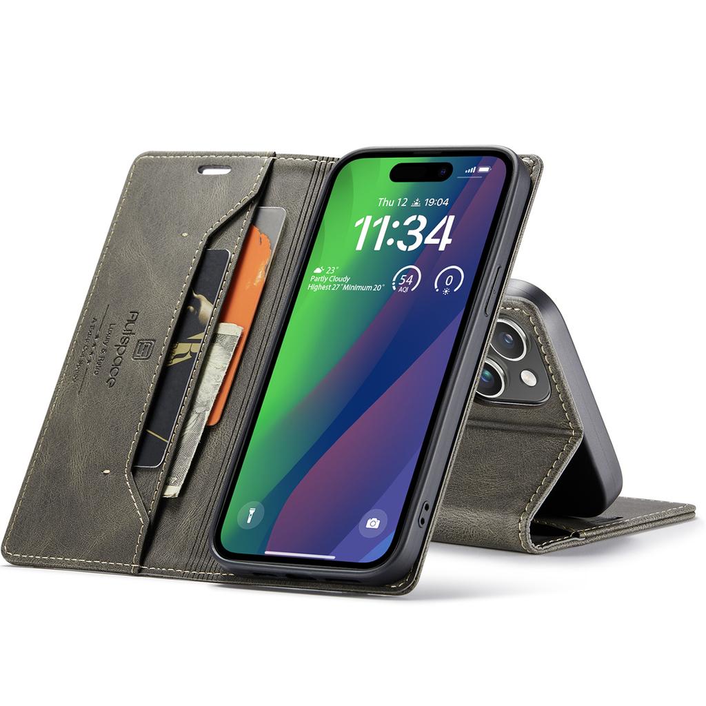 For iPhone 15 Plus Vintage Leather Flip Wallet Case with RFID Blocking Card Slot, Matte Retro Folio Cover for Women Men (4 Colors)