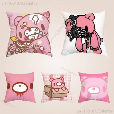 Pink Bear GGloomys Kawaii Funny Pillow Case Antidustmite Pillowcase Invisible Zipper Silky Short Plush Sofa Cushion Cover
