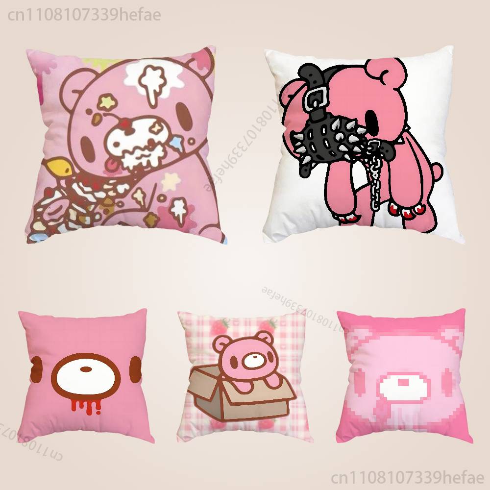 Pink Bear GGloomys Kawaii Funny Pillow Case Antidustmite Pillowcase Invisible Zipper Silky Short Plush Sofa Cushion Cover