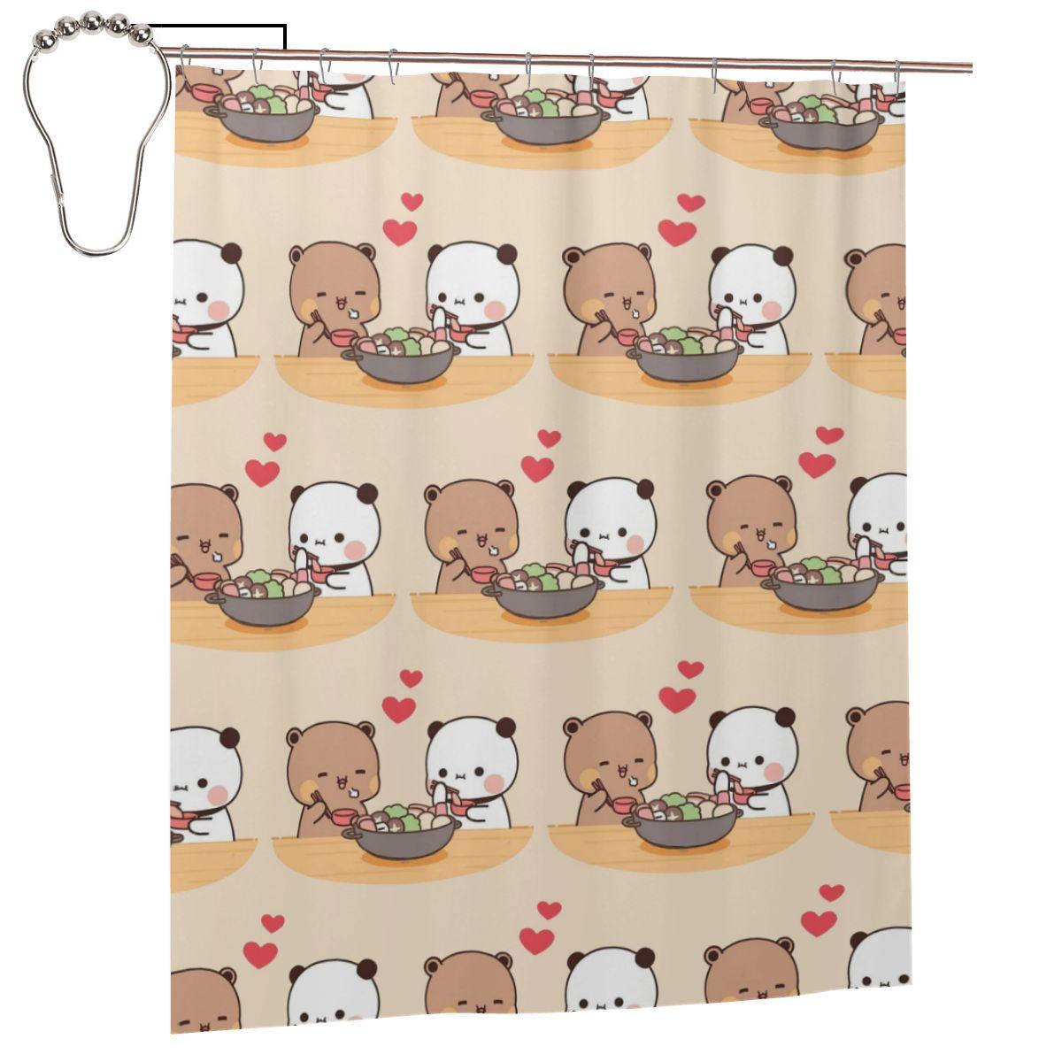 Bubu Dudu Panda Bears Cartoon Shower Curtain Bathroom Polyester Waterproof Bath Curtains with Hooks 152x183 cm
