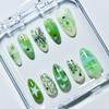 Nouveau lot de 10 faux ongles press-on faits main Art des ongles vert amande Pointe d'ongle artificielle Motif papillon de l'océan et fleur Ensemble de faux ongles Manucure pour filles