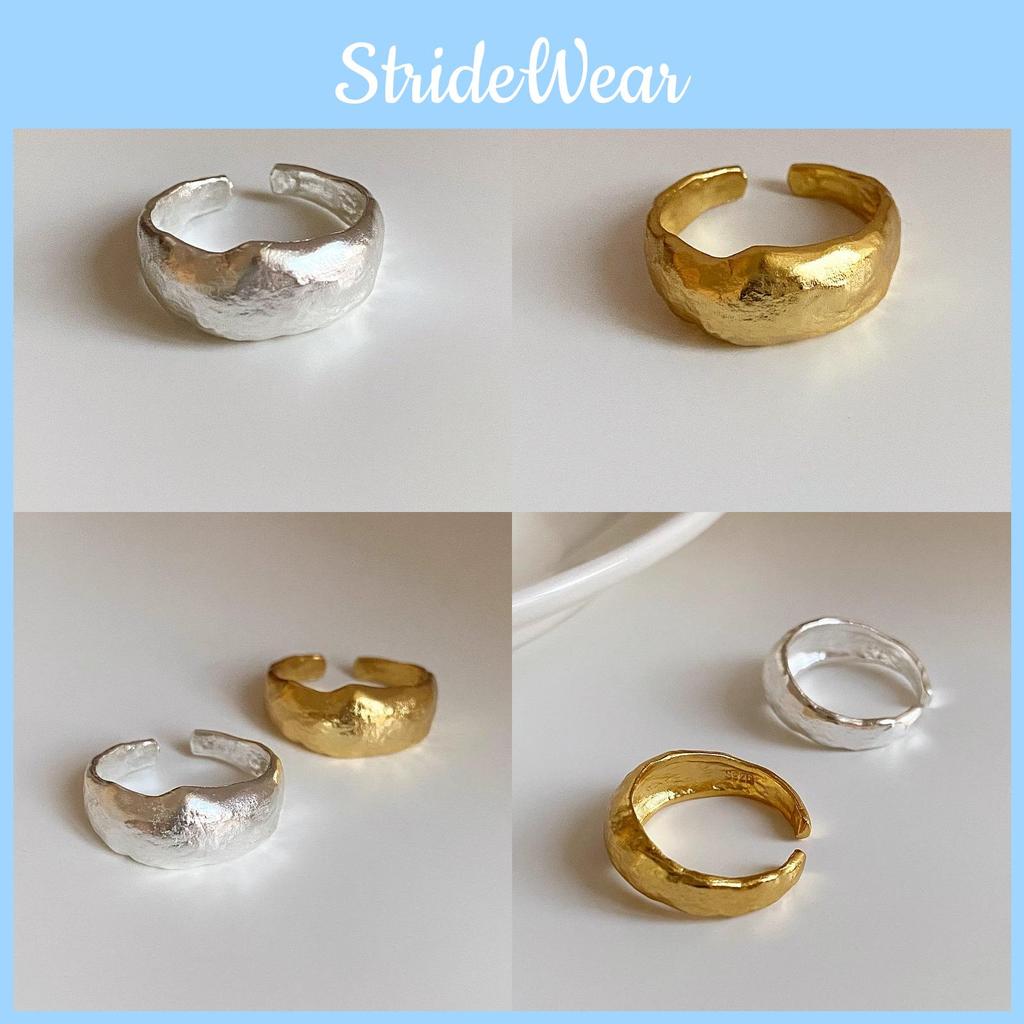 Luxurious S925 Silver Adjustable Ring With Irregular Hammered Texture For Womens Fashion
