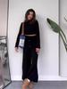 2024 Herbst Strick-Unifarbenes Crop-Top & Hochtailliertes Weitbein-Hosen-Set