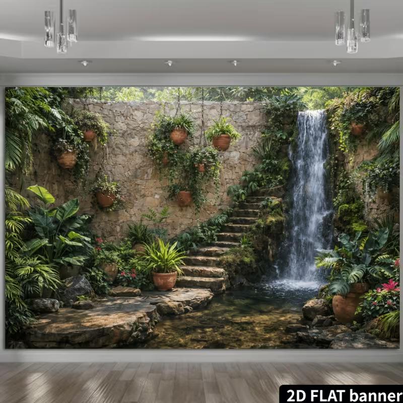 2D Exotic Greenery Pool Portrait Photo Backdrop
