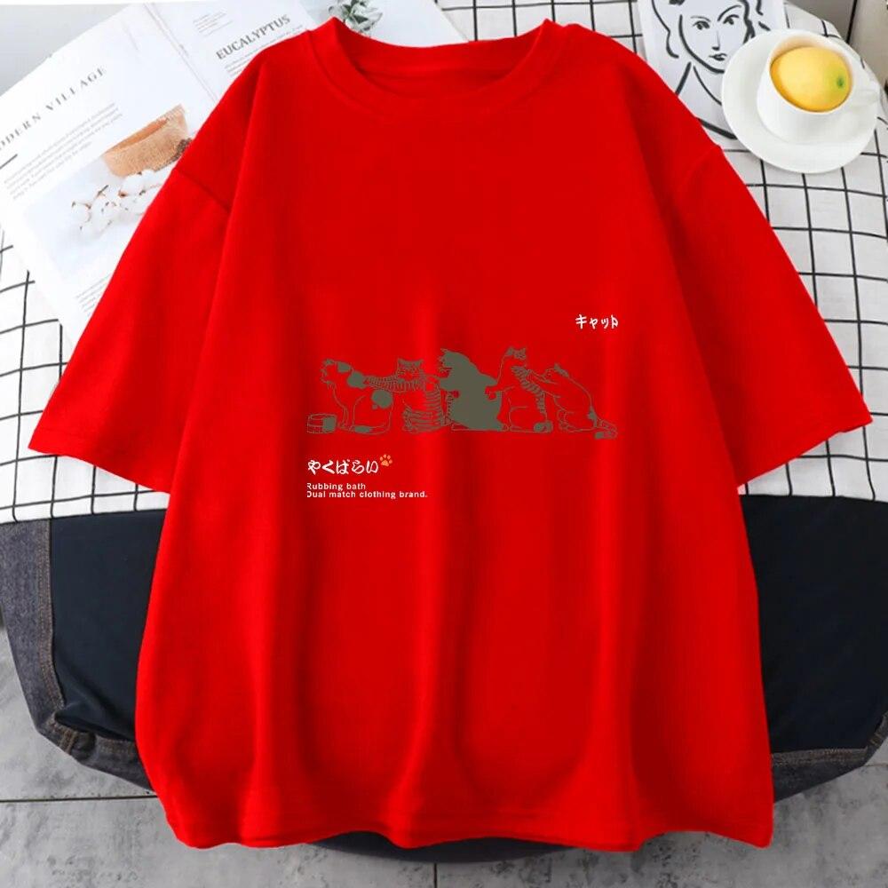 Japanese Kanji Cat Cute/kawaii Graphic T Shirt Women's Summer Fashion Tees Harajuku Aesthetic Short Sleeve Cartoon Y2k Clothes Unisex T-shirt