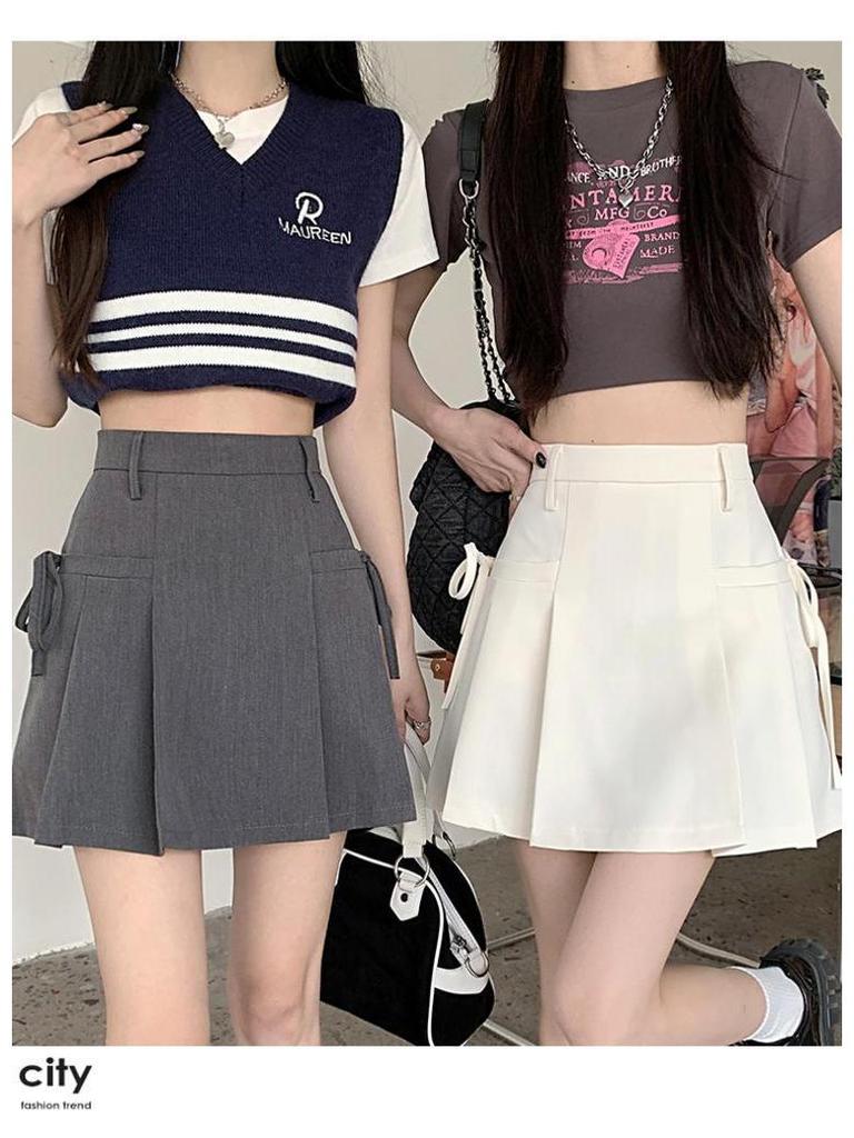 Irregular Tie-Waist A-Line Pleated Midi Skirt for Women