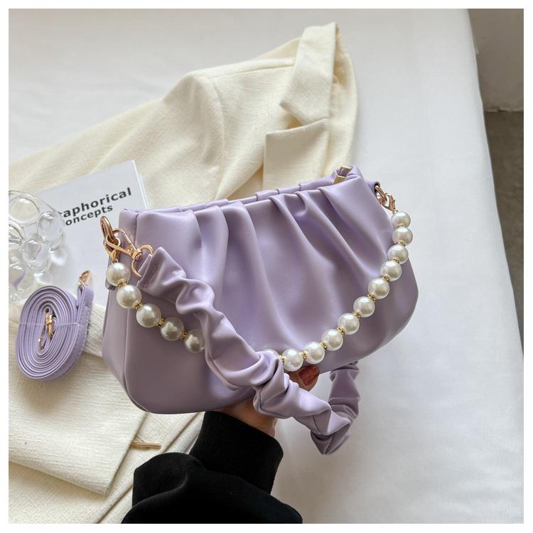 

Spring and summer new Korean pearl pleated cloud underarm bag niche popular shoulder messenger bag trendy versatile woman фиолетовый