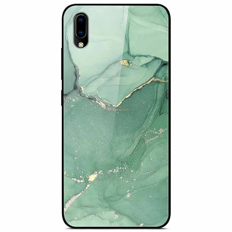 Case Tempered Glass Hard Clear Phone Case For Vivo Y91C Protector Shockproof Marble Fundas Coque