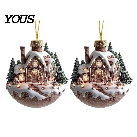 Unique Stocking Stuffer Gifts 2Pcs Fairy Tale Coffee Cup Snow House Christmas Ornaments, Double-sided Acrylic Ornaments Hanging Decoration for