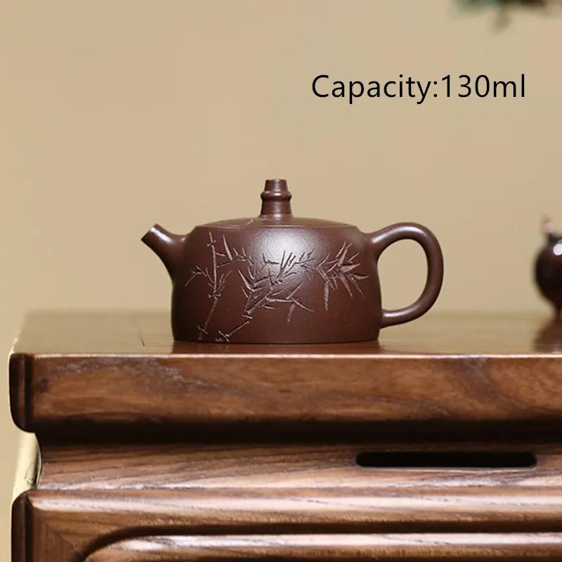 Chinesische Tradition Yixing Lila Ton Teekanne Handgemacht Bambusblatt Teekanne Schöner Tee-Infuser Zisha Kessel Haushalts-Teegeschirr 140ml