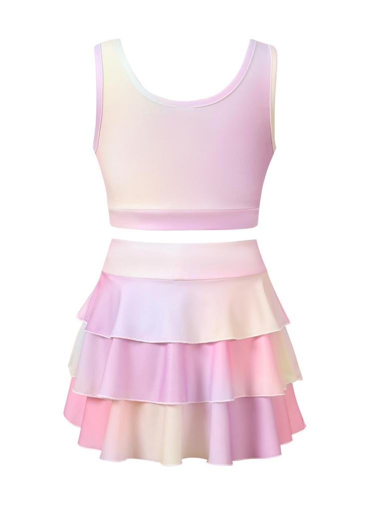 Little Girls 2 Piece Skirt Set, Multicolor Ruffled Dress Close-fitting Top for Sport