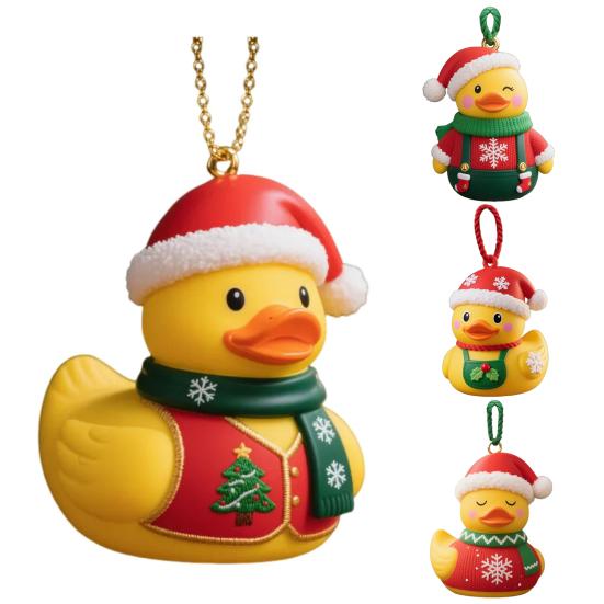 Christmas Duck Ornament Xmas Tree Hanging Duck Decoration Cute Resin Duck with Santa Hat for Home Office Holiday Party Decor