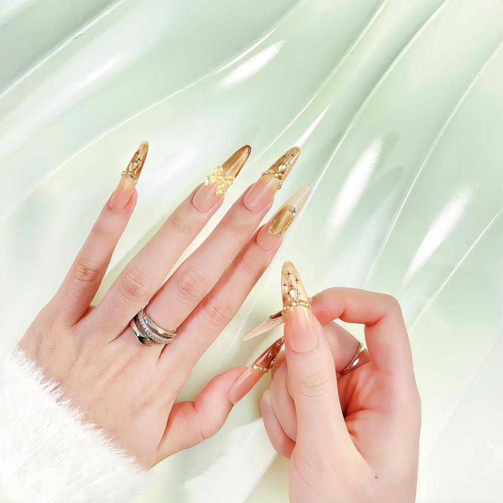 Trendy Handmade Bow Press-On Nail Art Stickers: Fashionable, Eye-Catching Style to Brighten Skin