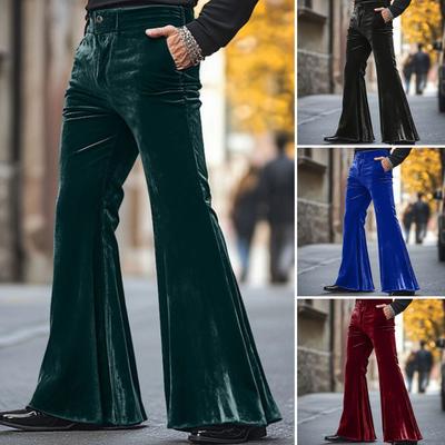 Pánské kalhoty se zvonovým spodkem sametové kalhoty retro styl 70. let disco outfit ležérní volný střih na párty kalhoty s pouličním lemem pro každodenní párty v kanceláři