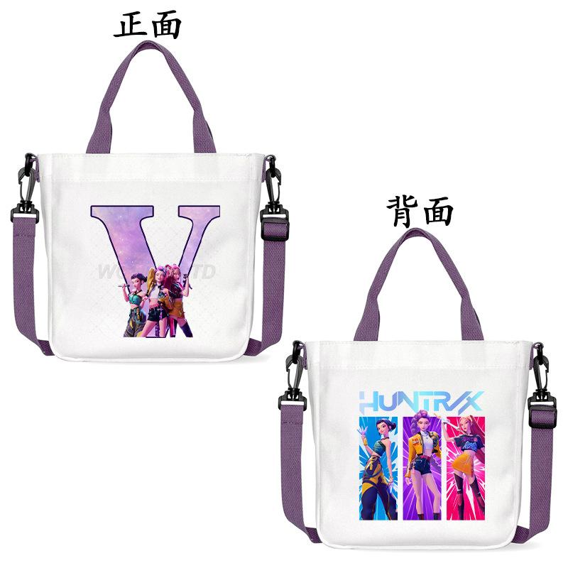 Anime Cartoon Letter Shoulder Bag Versatile Commuter Handbag Large Capacity Student Canvas Bag