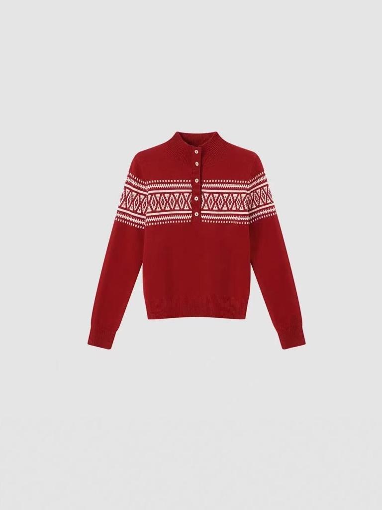 2026 Fair Isle Design Women's Wool Pullover - Skin-friendly, Warm Half-high Neck for Spring & Autumn