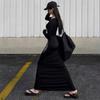 European And American Summer New Style Square Collar Pullover Long Sleeved High Waist Bag Hip Fishtail Sexy Elegant Dress