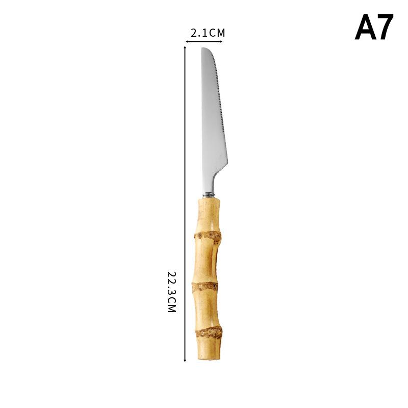 Long Handle Serving Spoon Fork Stainless Steel Gold Silver Bamboo Wooden Salad Spork Dessert Salad Spoon Tableware Set Kitchen