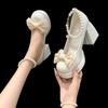Fashion Women's Fashion Thick Heel Shoes Autumn New Round Head Shallow Mouth Butterfly Knot Platform Beaded High Heels