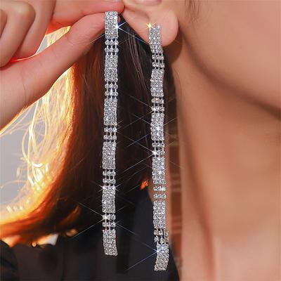 New Full Diamond Lengthened Earrings Fashion Temperament Rhinestone Earrings Female Earrings 1 Pair