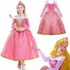 Encantador Disfraz de Princesa Aurora La Bella Durmiente para Niñas con Mangas Largas y Detalles de Encaje