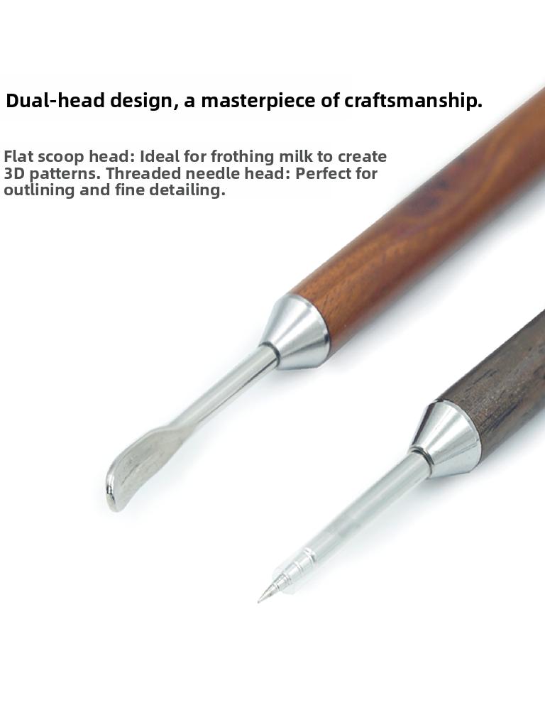 Professional Coffee Latte Art Needle with Pear Wood Handle 304 Stainless Steel Food Grade Hook Flower Coffee Making Tool