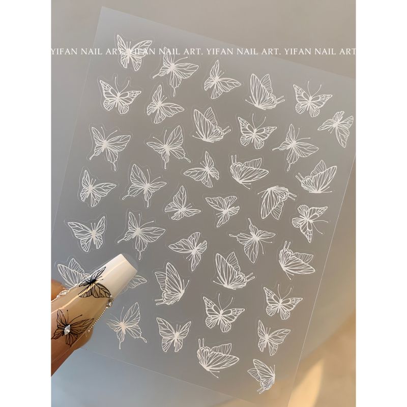 

Black and White Smart Butterfly Nail Sticker J170-1. [Thin Tough Brushed White Butterfly. 1]]