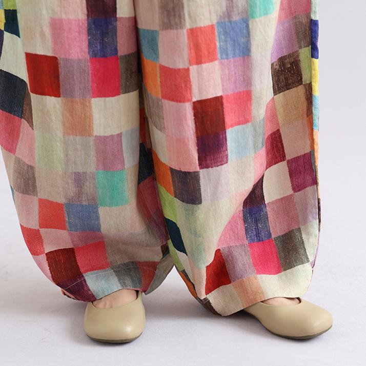 DIMANAF 2026 Autumn New Plus Size Women Long Pants Print Floral Cotton Linen Vintage Loose Elastic Waist Casual Lady Bottoms